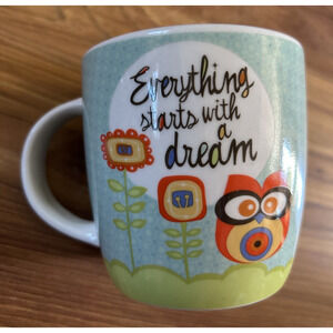 Owl Mug Everything Starts With A Dream Flowers Teal Green Valentina